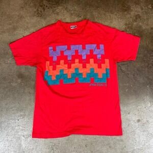 Vintage Hanes Beefy-T Red Geometric Abstract Graphic Shirt Single Stitch Large